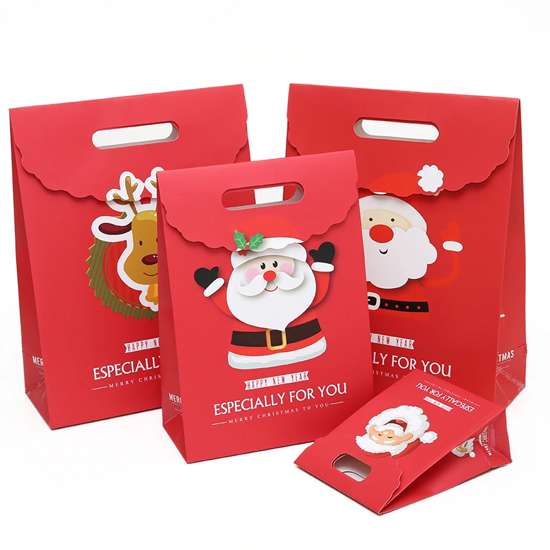 Paper Die Cut Handle Shopping Bags, White Cardboard Christmas Candy Gift Packaging Paper Bag