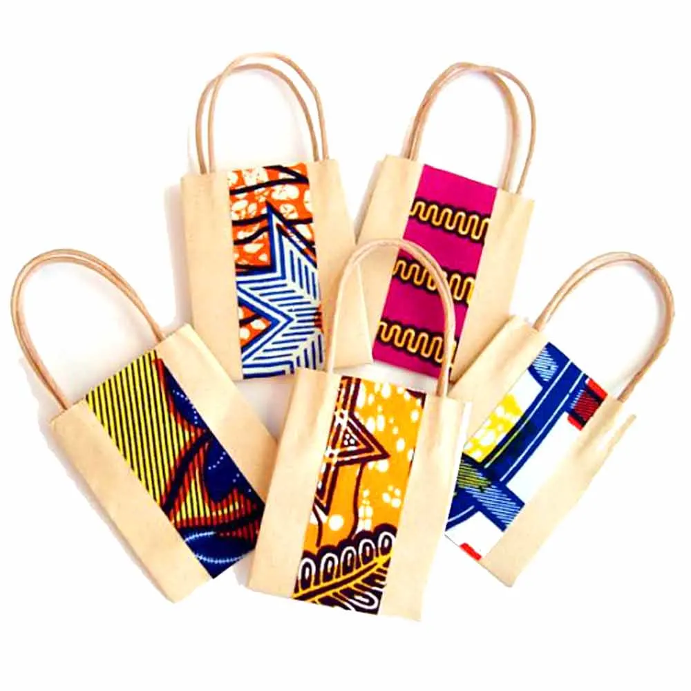 Wholesale Patchwork African Print Wax Packaging Birthday Paper Customized Gift Bags