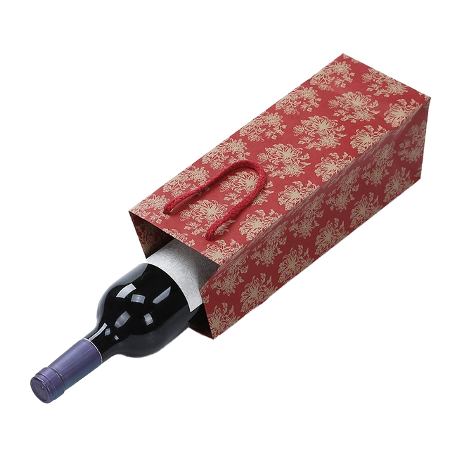 Wholesale Custom Print Logo Eco Friendly Kraft Gift Bags Red 2 Bottle Wine Paper Bag with Cotton Rope Handles