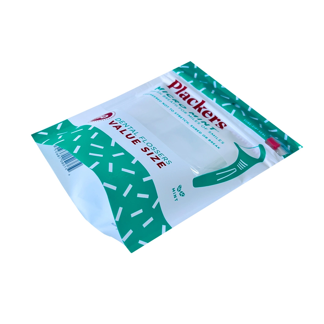 Custom Printed Heat Seal Plastic Packaging Pouch for Dental Floss Pick Packing Bag 3 Sides Sealed Sachet with Hang Hole