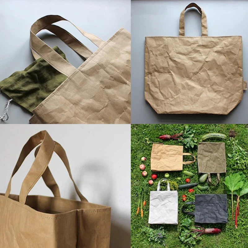 Custom Recycled Brown Waterproof Portable Handbag Washable Tote Shopping DuPont Kraft Paper Bags