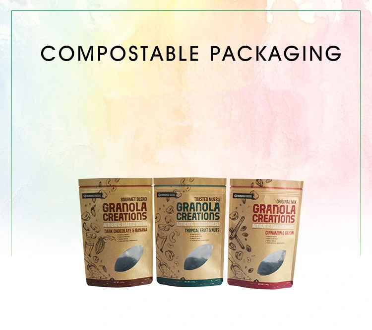 Printed Ziplock Laminated Stand up Pouch Kraft Paper Plastic Packing Frozen Sea Food Coffee Tea Snack Fruit Tobacco Compostable Biodegradable Packaging Bag