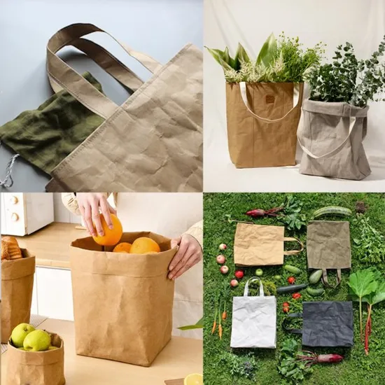 Bolsas de papel Kraft DuPont para compras, bolso portátil impermeable, reciclado, personalizado, marrón
