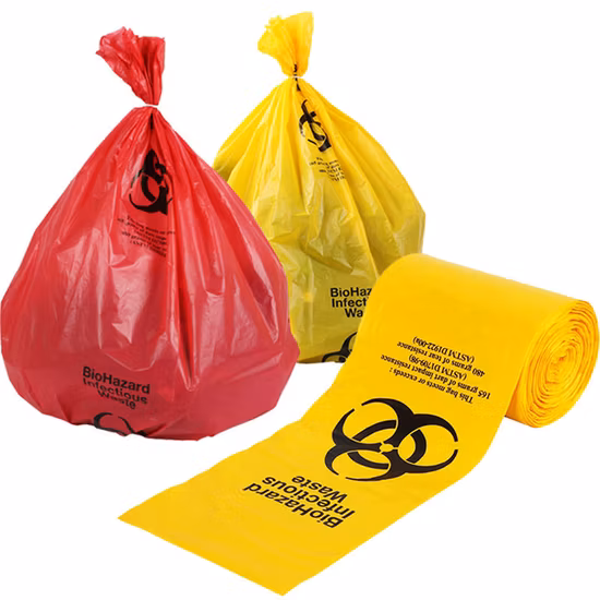 Venta al por mayor, prevención de alta calidad, bolsa de residuos médicos infecciosos de riesgo biológico, bolsa de refuerzo lateral PE, sellado térmico biodegradable