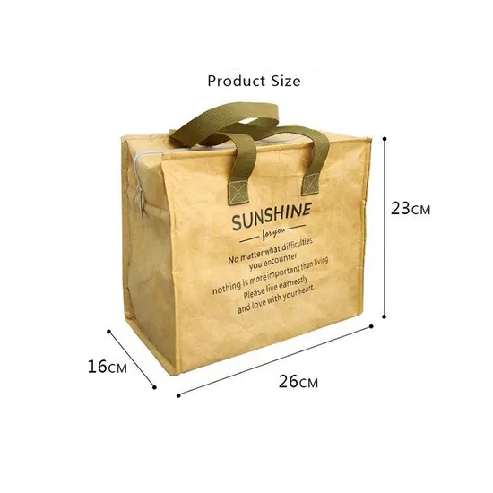 Bolsa de almuerzo de papel DuPont respetuosa con el medio ambiente, bolsa de refrigeración reutilizable con logotipo personalizado, bolsa de refrigeración de papel lavable
