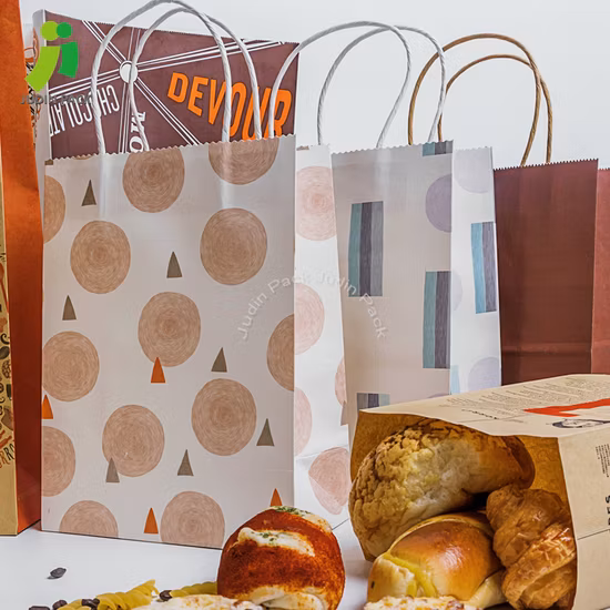 Bolsas de papel Kraft con asa para embalaje de pan de caramelo ecológico